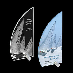 Glas-Trophy 24 mit Alufuß für 2D Laserinnengravur und Farbdruck