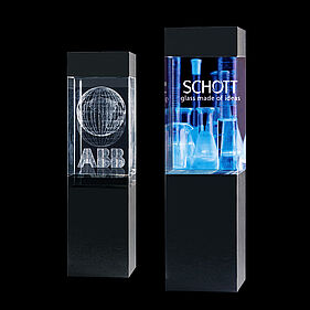 Trophy 5 mit schwarzem Glassockel für Laserinnengravur 2D & 3D und Farbdruck