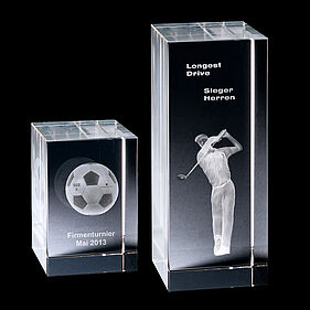 Glas-Trophy Quaderform mit Laserinnengravur 2D & 3D