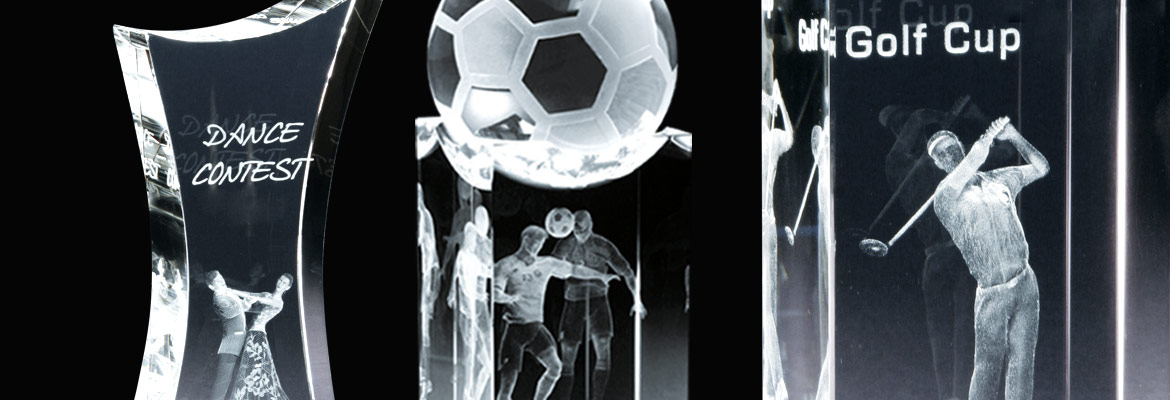 Contento Pokale & Trophies mit 3D Laserinnengravur in Glas